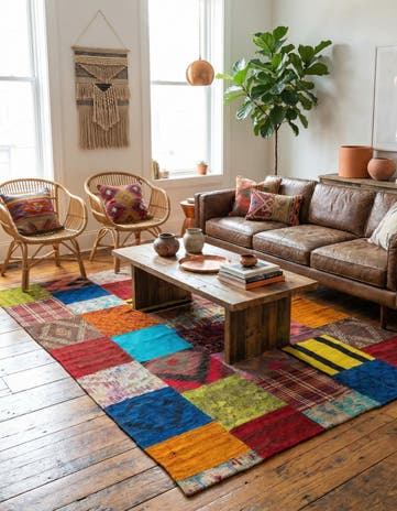 5' 4 x 7' 10 Hand Woven Kilim Patchwork Wool Rug