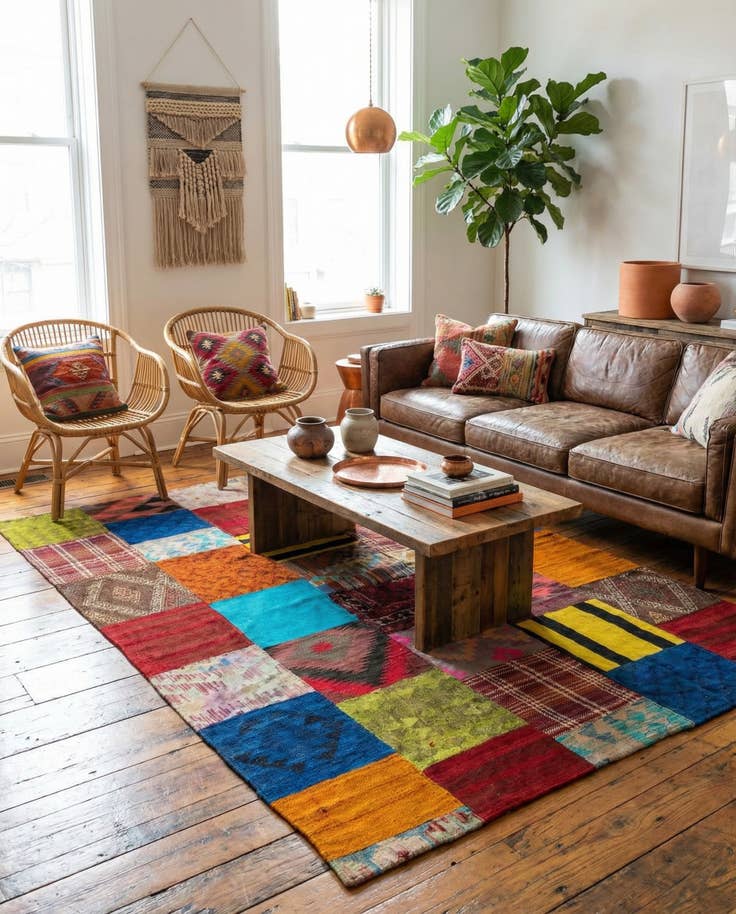 Detail image of 5' 4 x 7' 10 Hand Woven Kilim Patchwork Wool Rug