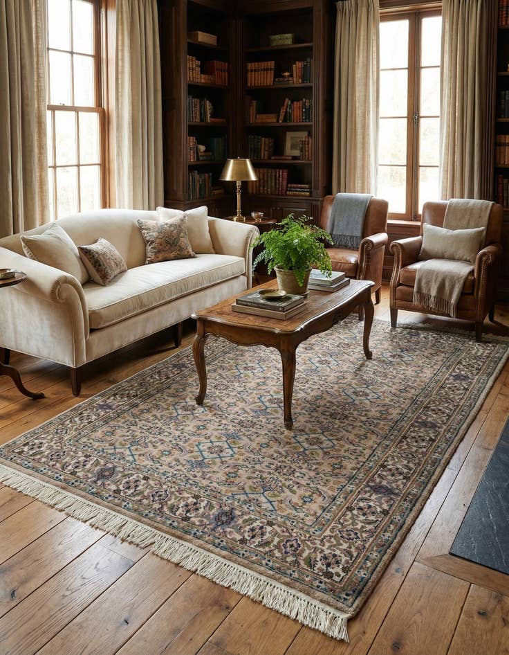 Detail image of 4' x 5' 8  Hand Knotted Farahan Wool Rug