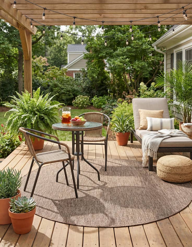 Detail image of  6' 1 x 6' 1  Washable Solid Indoor / Outdoor Round Rug