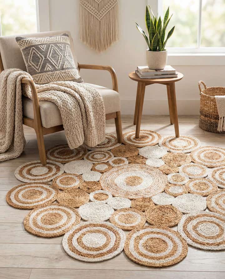 4' 1 x 4' 1 Handmade Braided Jute Round Rug