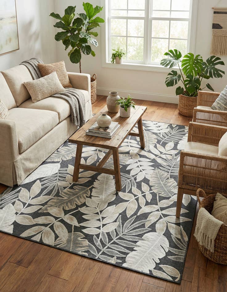 Detail image of  6' 4 x 9'  Washable Botanical Indoor / Outdoor Rug