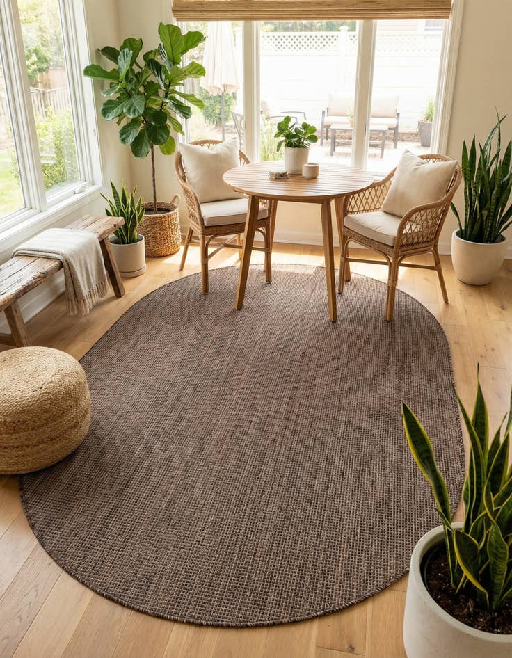 Detail image of 5' 3 x 8'  Washable Solid Indoor / Outdoor Oval Rug