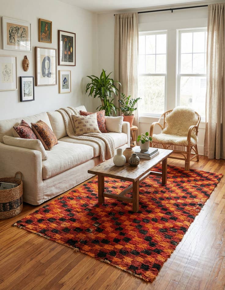 Detail image of 4' 6 x 7' 8  Hand Knotted Moroccan Wool Runner Rug