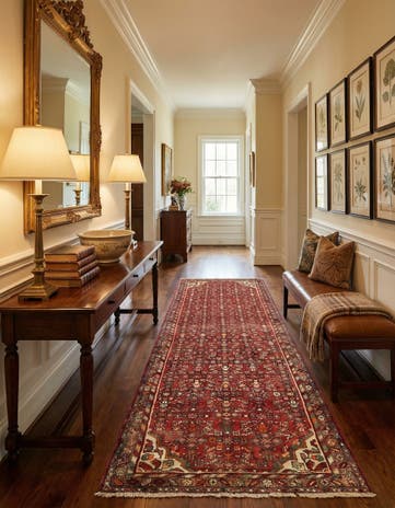 3' 7 x 10' 5 Hand Knotted Hossainabad Persian Wool Runner Rug