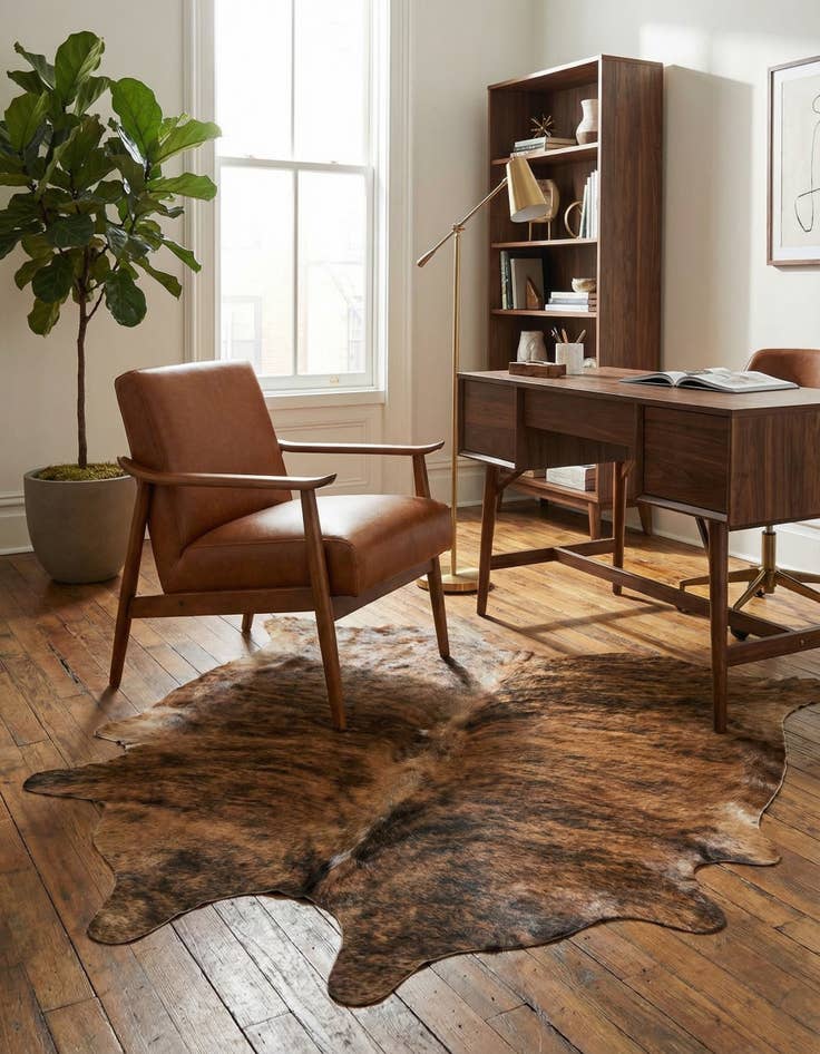 Detail image of 4' 10 x 5' 3 Cowhide Leather Square Rug