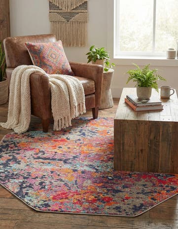 5' 3 x 5' 3 Washable Vivid Octagon Rug