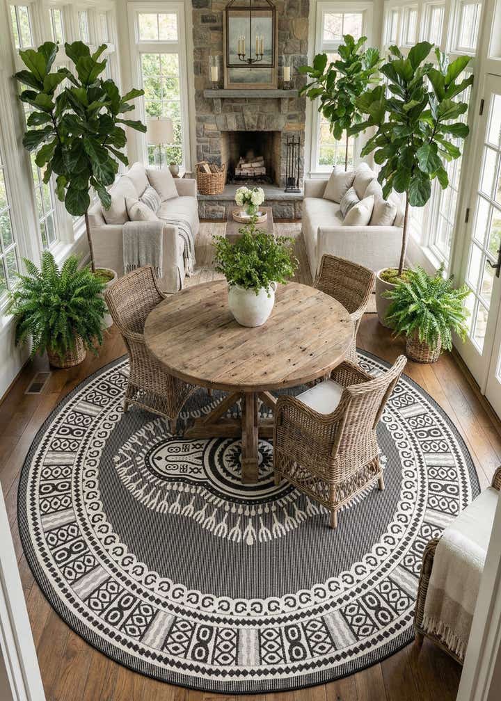 10' x 10' Easy-Clean Traditional Indoor / Outdoor Round Rug