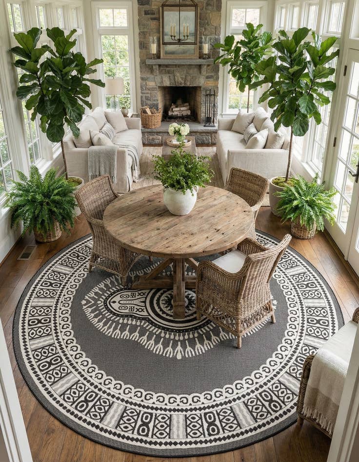Detail image of 10' x 10' Easy-Clean Traditional Indoor / Outdoor Round Rug