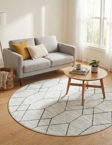 White Lattice Trellis Round Rug