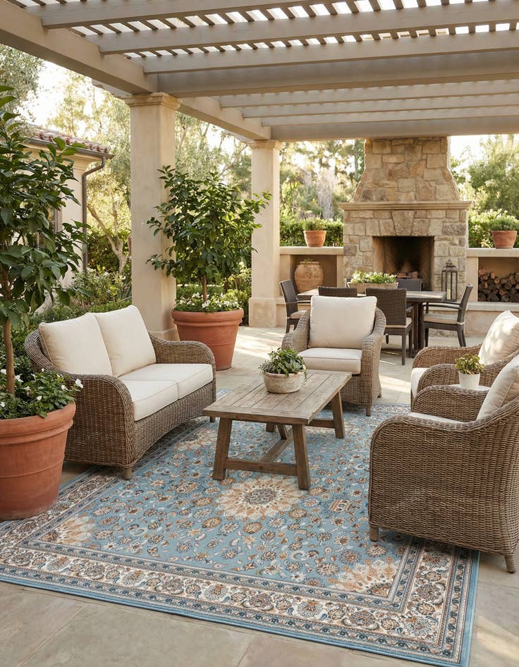 Detail image of 7' 10 x 10'  Washable Traditional Indoor / Outdoor Rug