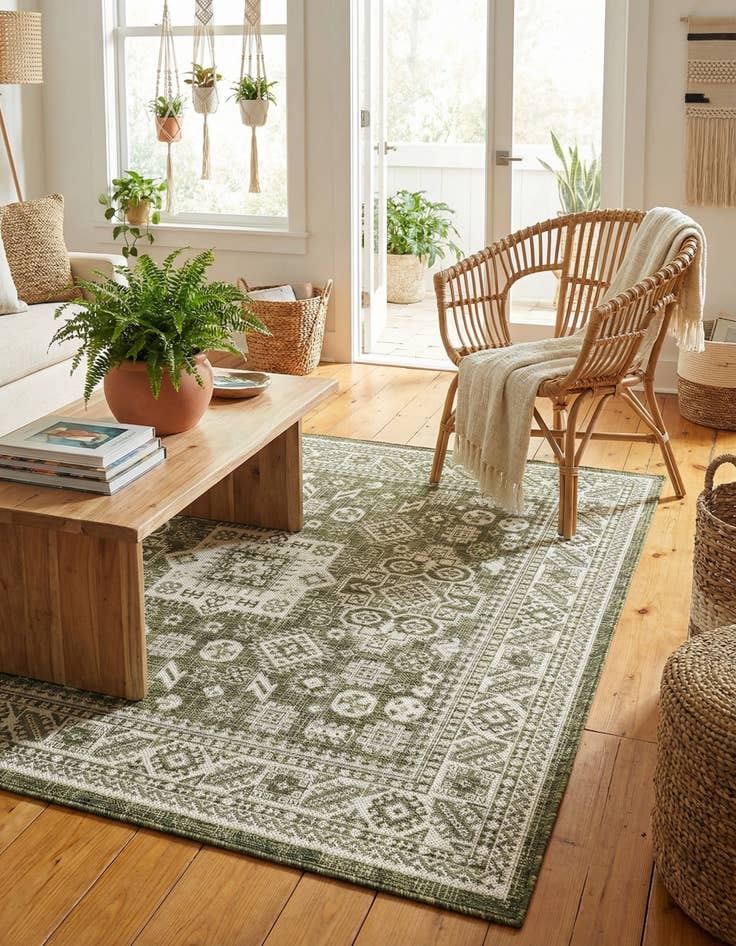 Detail image of 5' 3 x 5' 3  Washable Aztec Indoor / Outdoor Square Rug