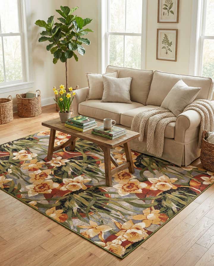 6' x 9' Easy-Clean Botanical Indoor / Outdoor Rug