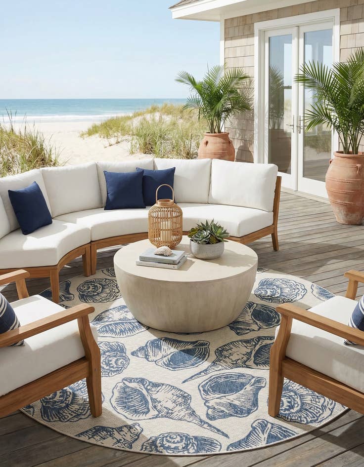 Detail image of 13' x 13'  Washable Coastal Indoor / Outdoor Round Rug