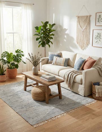 Light Gray Hand Woven Chindi Cotton Square Rug