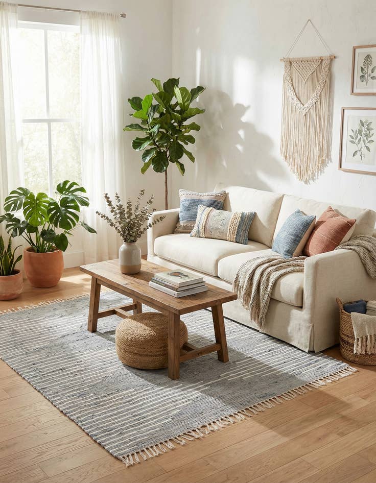 Detail image of  7' 1 x 7' 1  Hand Woven Chindi Cotton Square Rug