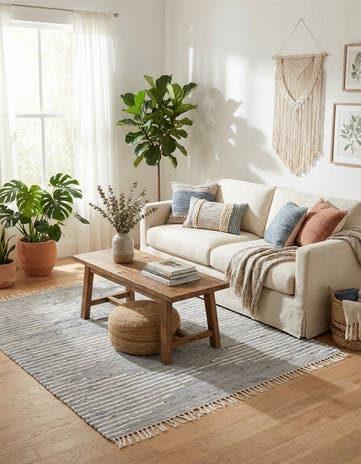 Light Gray Hand Woven Chindi Cotton Square Rug