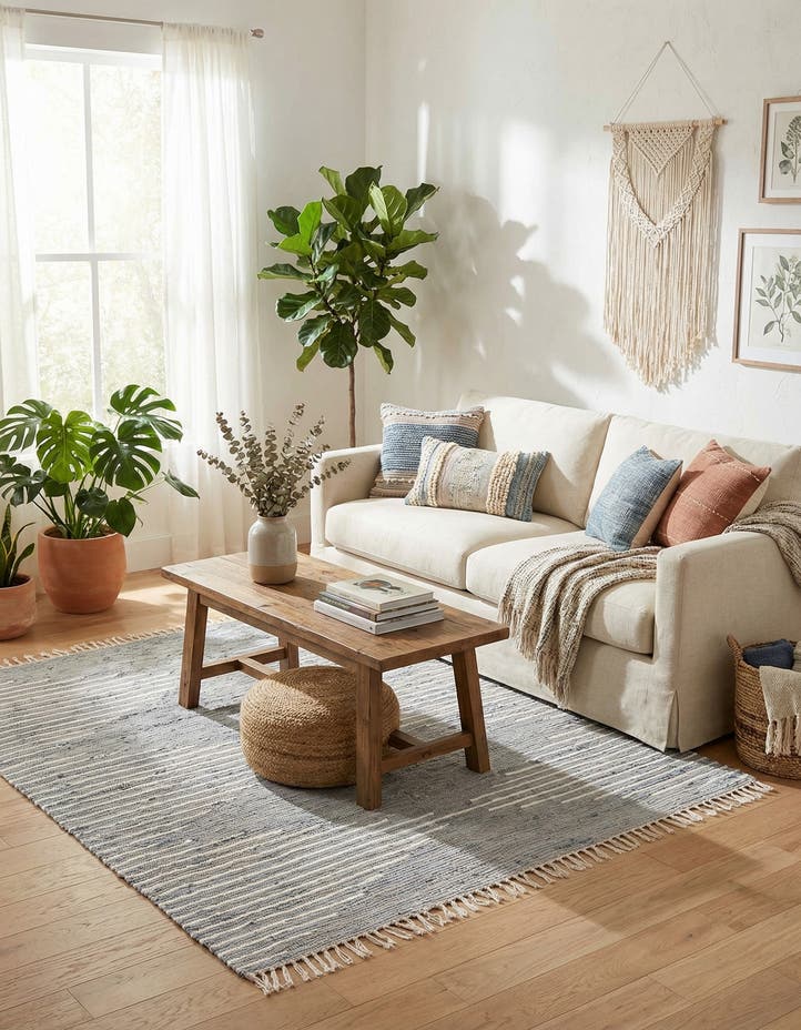 7' 1 x 7' 1 Hand Woven Chindi Cotton Square Rug