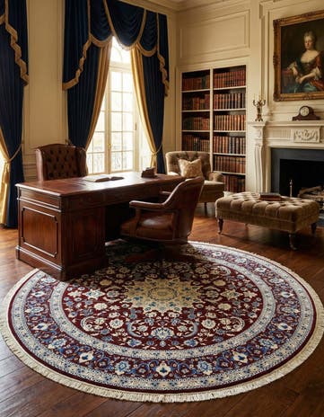 Burgundy Classical Round Rug