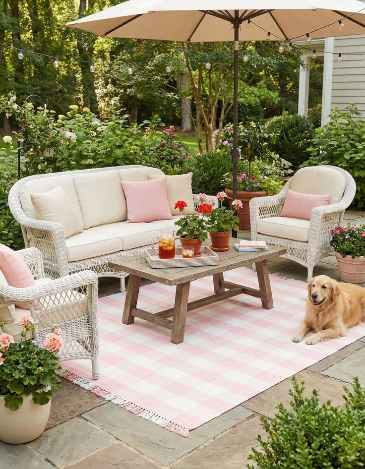 Detail image of 7' 10 x 7' 10 Easy-Clean Eco Plaid Washable Indoor / Outdoor Square Rug