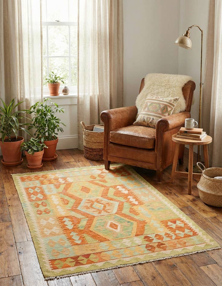 Detail image of 3' 2 x 5'  Hand Woven Kilim Waziri Wool Rug