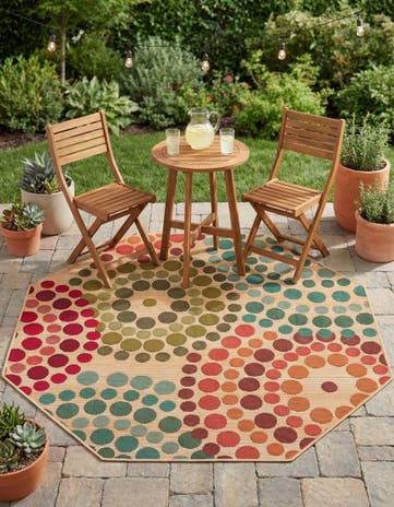 Beige Easy-Clean Modern Indoor / Outdoor Octagon Rug