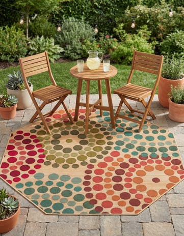 Beige Easy-Clean Modern Indoor / Outdoor Octagon Rug