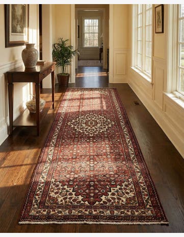3' 7 x 10' 7 Hand Knotted Hossainabad Persian Wool Runner Rug