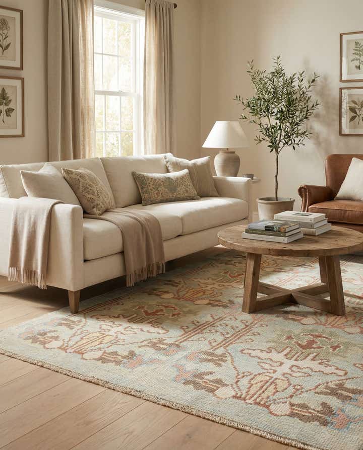 4' 2 x 7' 3 Hand Knotted Oushak Wool Rug