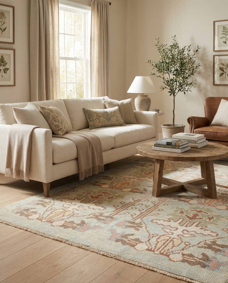 Detail image of 4' 2 x 7' 3 Hand Knotted Oushak Wool Rug