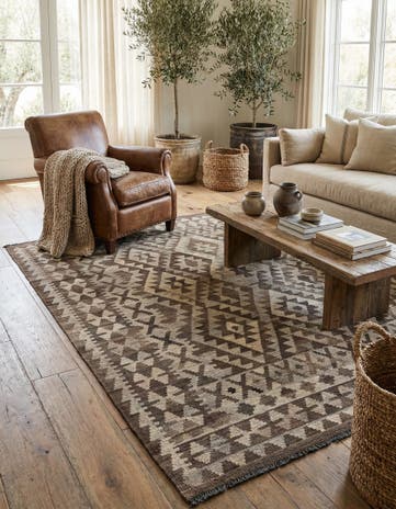 4' 6 x 6' 3 Hand Woven Kilim Maymana Wool Rug