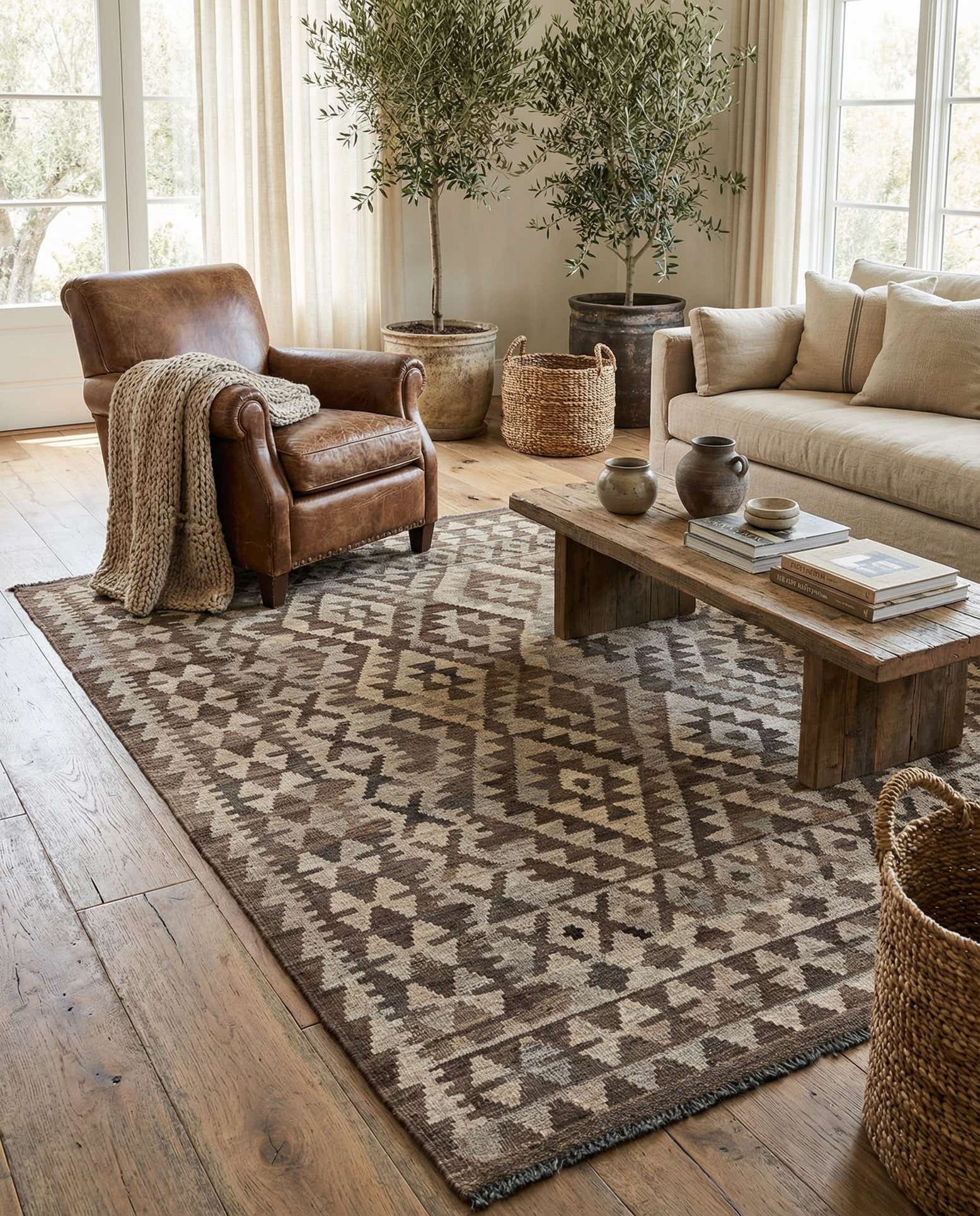 4' 6 x 6' 3 Hand Woven Kilim Maymana Wool Rug