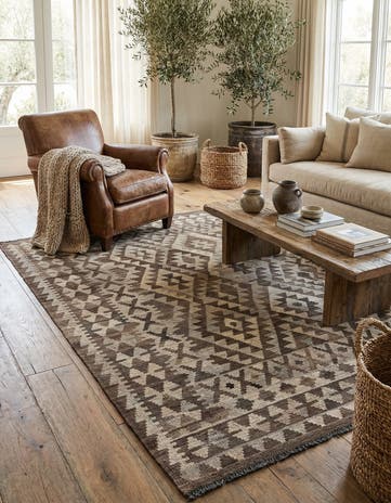4' 6 x 6' 3 Hand Woven Kilim Maymana Wool Rug