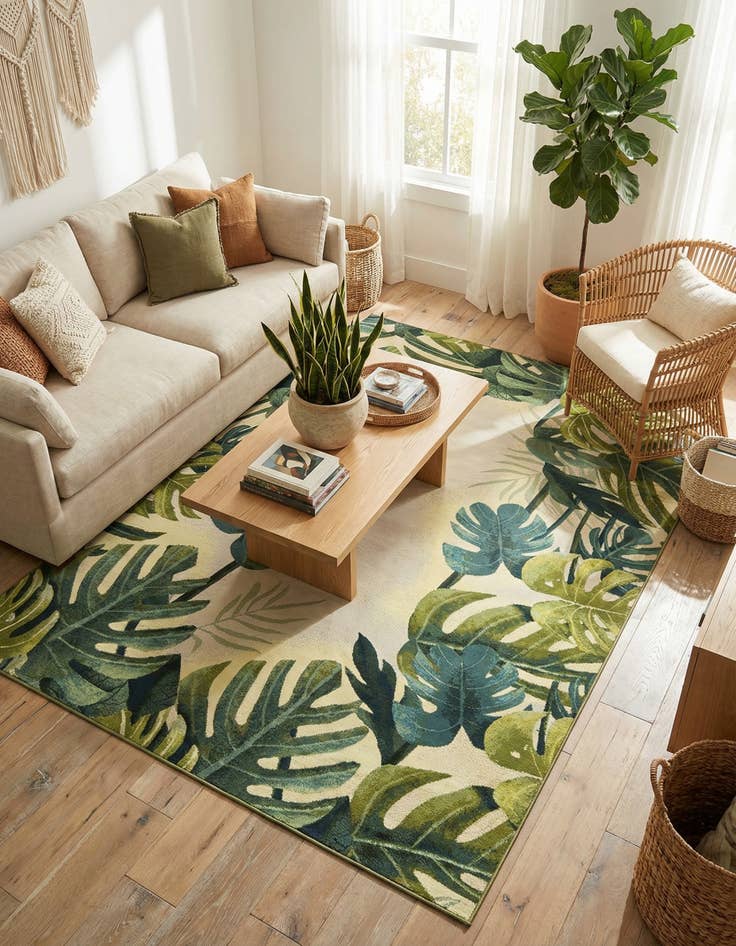 Detail image of 7' 10 x 11'  Washable Botanical Indoor / Outdoor Rug