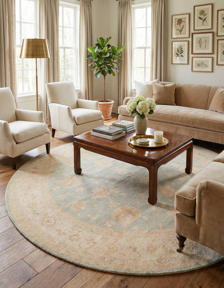 Detail image of 9' 5 x 9' 8  Hand Knotted Peshawar Ziegler Round Rug