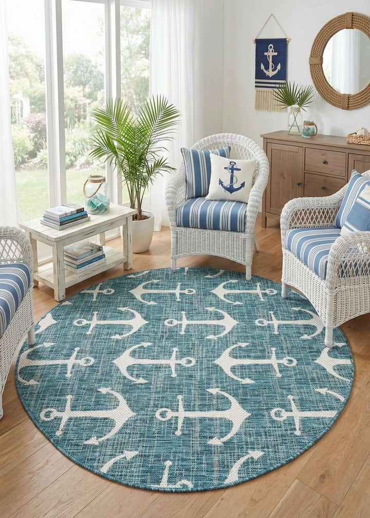 5' 3 x 5' 3 Easy-Clean Coastal Indoor / Outdoor Round Rug