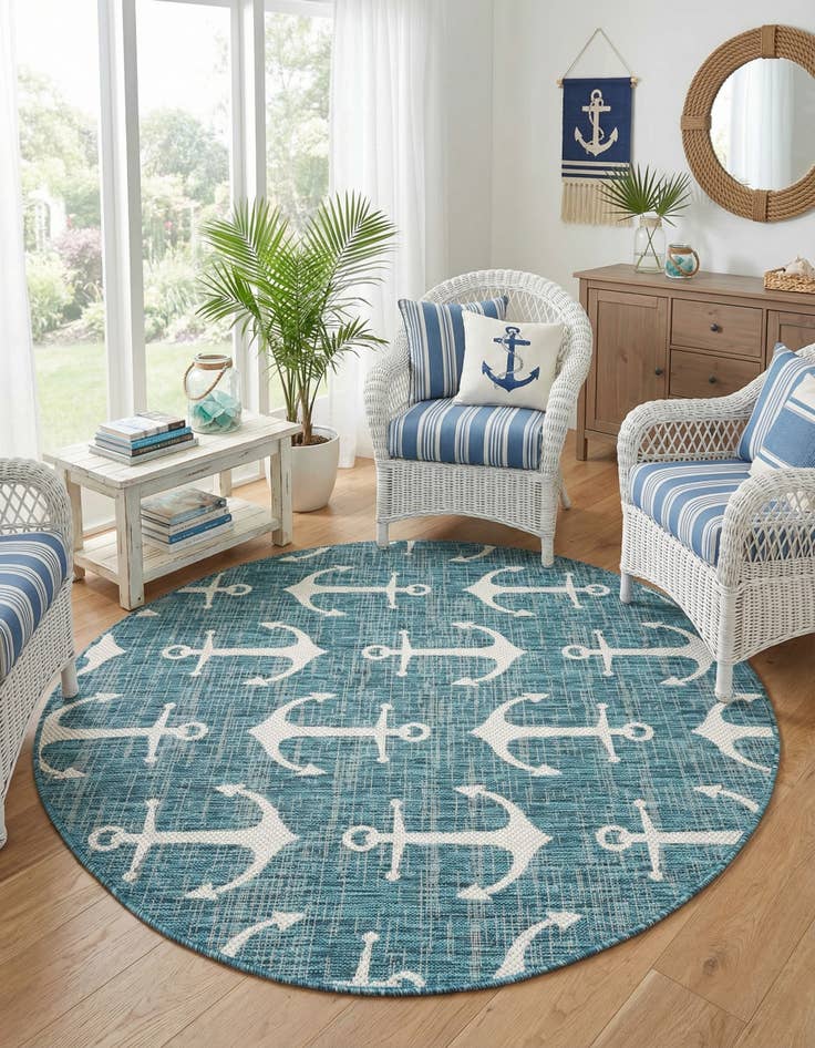 Detail image of  5' 3 x 5' 3  Washable Coastal Indoor / Outdoor Round Rug