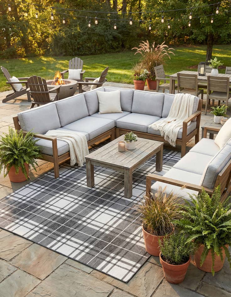 Detail image of 9' x 12' Easy-Clean Checkered Indoor / Outdoor Rug