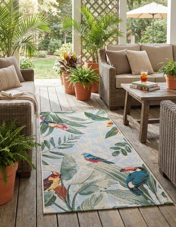 2' 7 x 5' 3 Easy-Clean Botanical Indoor / Outdoor Runner Rug