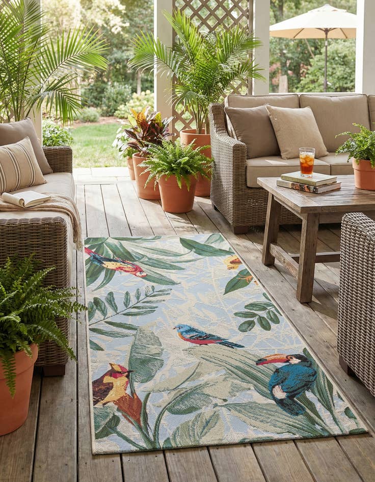 Detail image of 2' 7 x 5' 3 Easy-Clean Botanical Indoor / Outdoor Runner Rug