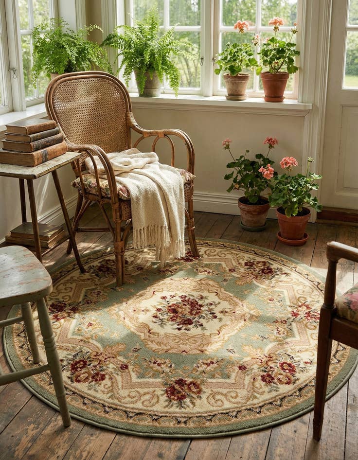 Detail image of 4' x 4' Classic Aubusson Round Rug