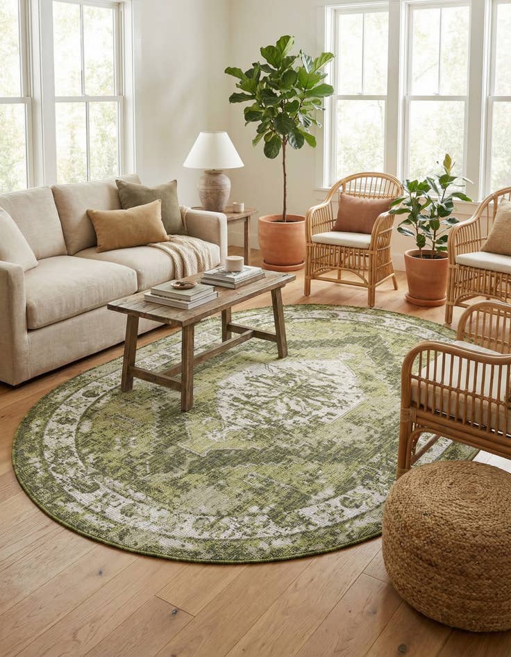 Detail image of 5' 3 x 8' Easy-Clean Traditional Indoor / Outdoor Oval Rug