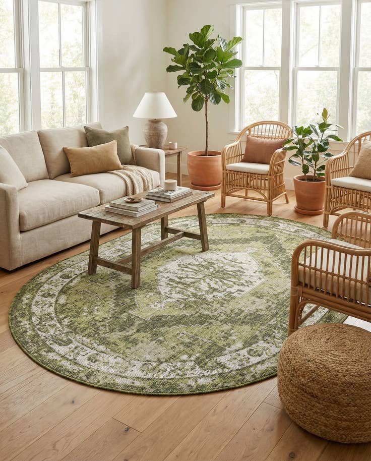 Detail image of 5' 3 x 8' Easy-Clean Traditional Indoor / Outdoor Oval Rug