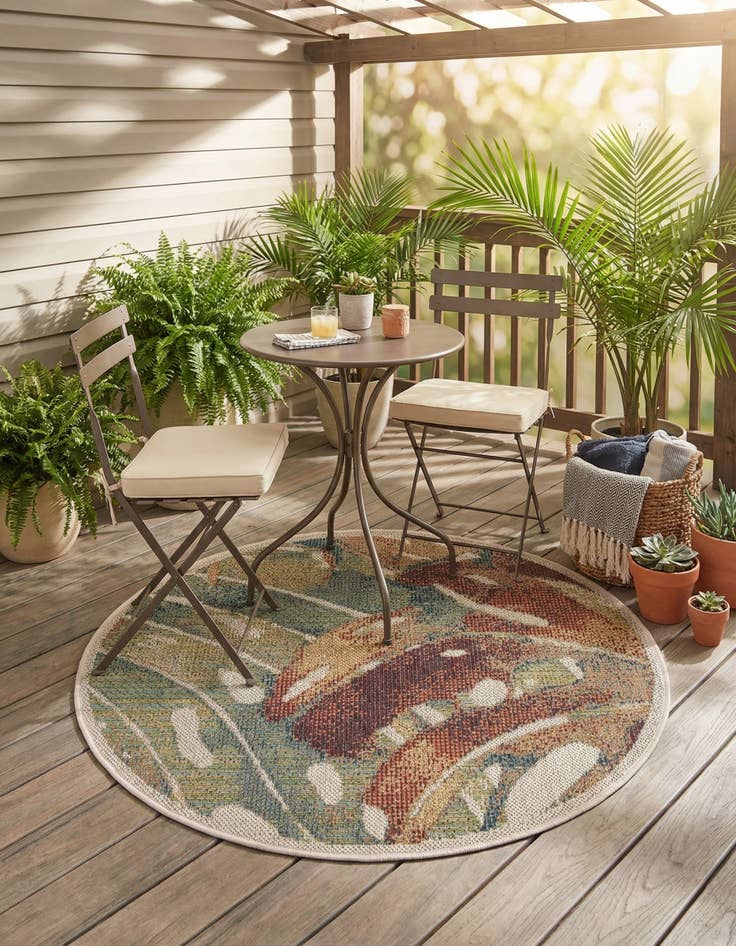 Detail image of 3' 3 x 3' 3  Washable Baja Indoor / Outdoor Round Rug