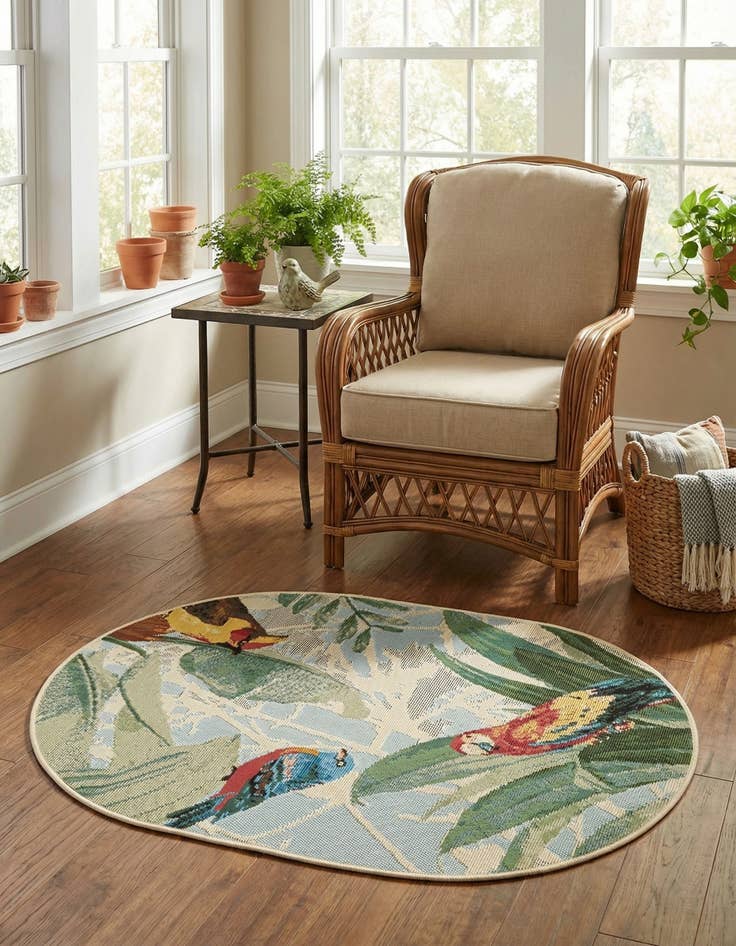 Detail image of  2' 2 x 3'  Washable Botanical Indoor / Outdoor Oval Rug