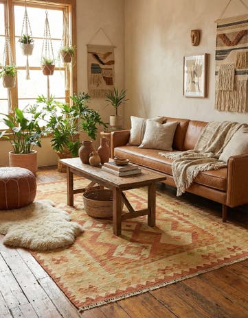 4' 8 x 6' 8 Hand Woven Kilim Waziri Wool Rug