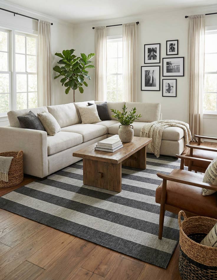 Detail image of 10' x 10'  Washable Striped Indoor / Outdoor Square Rug