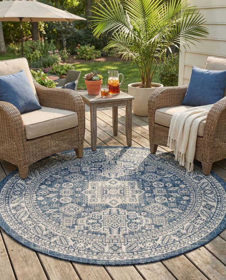 Detail image of 5' 3 x 5' 3 Easy-Clean Aztec Indoor / Outdoor Round Rug