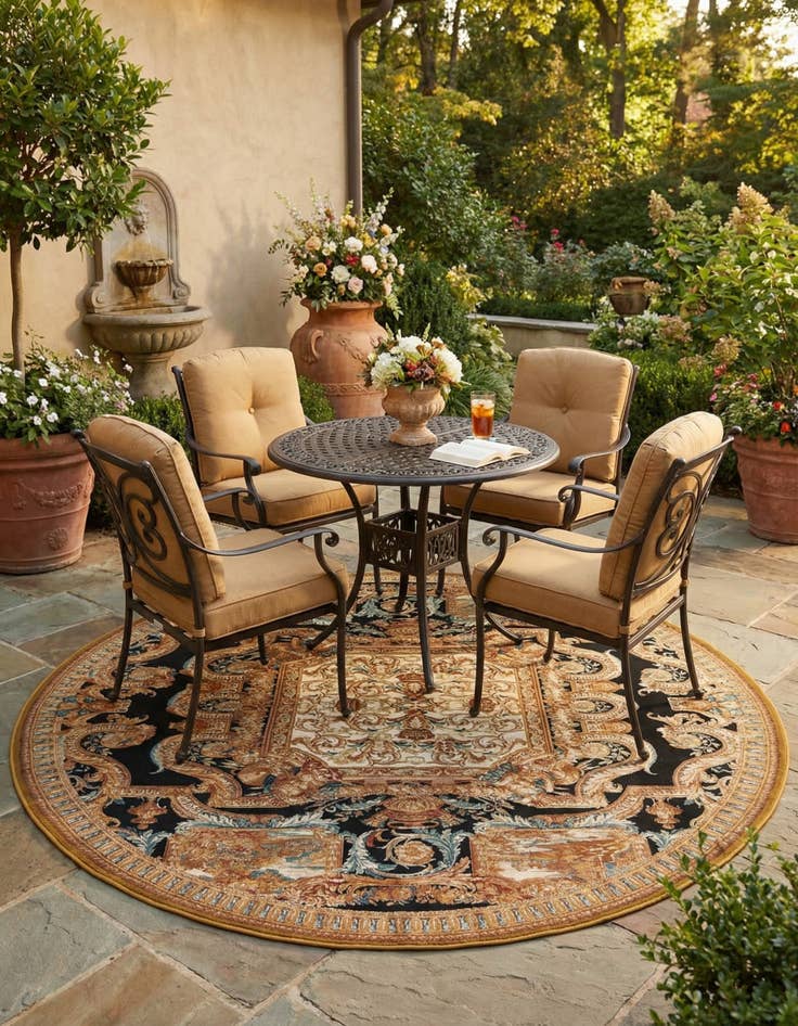 Detail image of  10' x 10'  Washable Traditional Indoor / Outdoor Round Rug