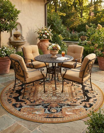 10' x 10' Easy-Clean Traditional Indoor / Outdoor Round Rug